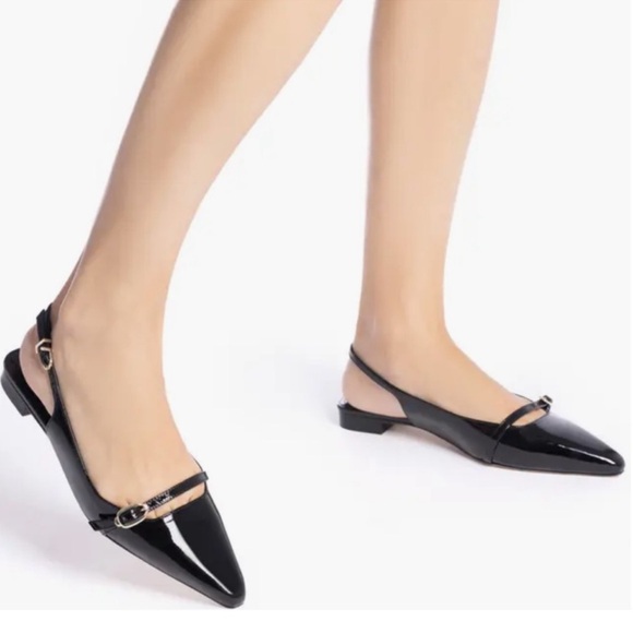Larroude Shoes - Larroude Black Patent Leather Pointed Slingback Flats